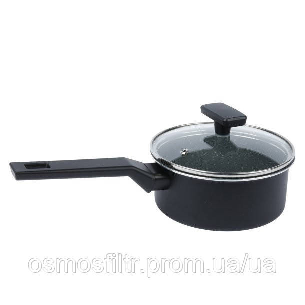 Ковшик Axentia Blackline Ø 16 см стекл крышка аллюминий антипригарное покрытие PTFE (135616) Киев - изображение 1