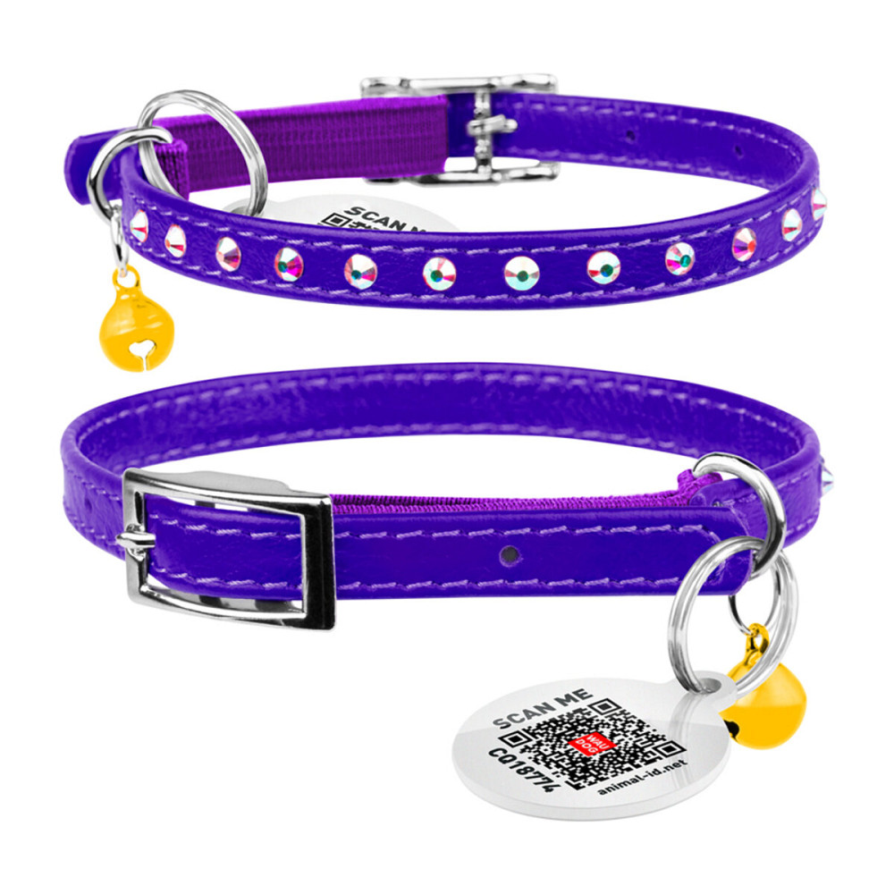Нашийник WAUCAT Glamour з резинкою, клейовими стразами, для котів (ширина 9мм, довжина 22-30см) фіолетовий Київ - фото 2