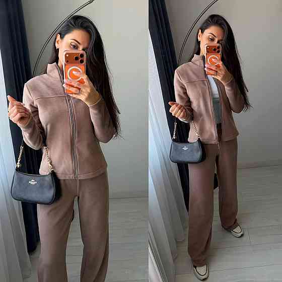 Жіночий повсякденний теплий костюм-двійка: кофта на блискавці та штани турецький двосторонній фліс Моко, 42/44 Одеса