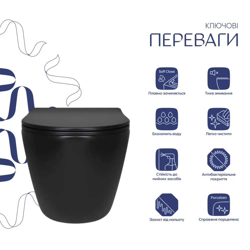 Унитаз подвесной Qtap Robin New Ultra Quiet с сиденьем с сиденьем Soft-Close MATT BLACK QT13332381АSMB Киев - изображение 12