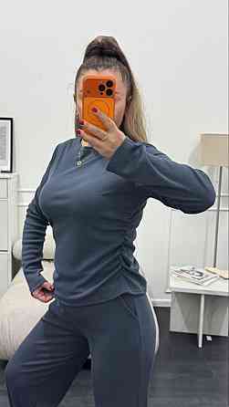 Женский базовый костюм двойка: лонгслив и штаны трикотажный рубчик Графитовый, 40/42 Одесса