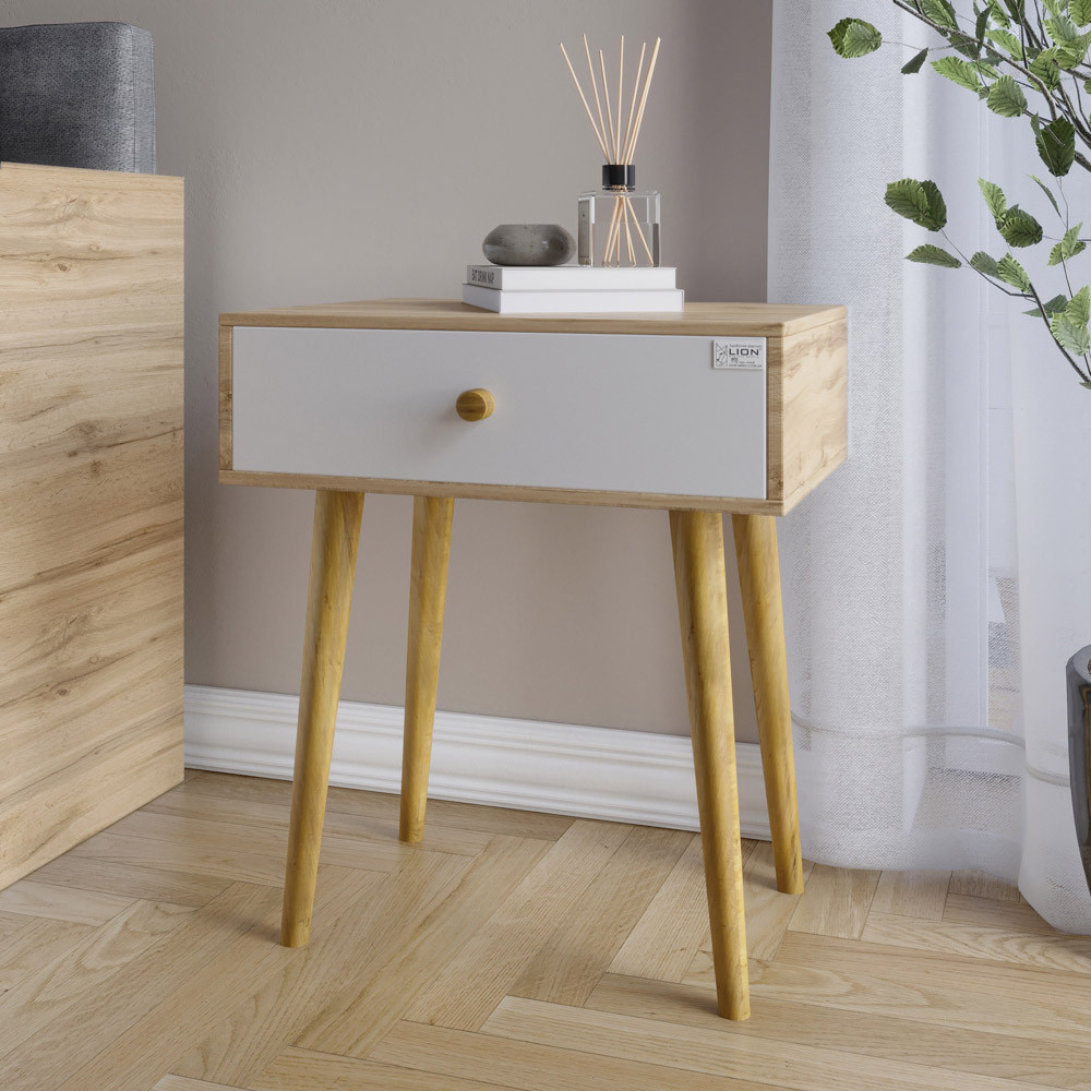 Тумба прикроватная LION Хьюге-4 Дуб Аппалачи/Нимфея Альба (белый) (LION-041019) Львов - изображение 1