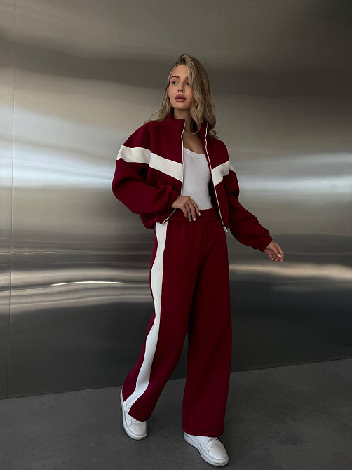 Жіночий стильний повсякденний костюм з акцентними вставками тринитка пеньє 44/46 Одеса - фото 3