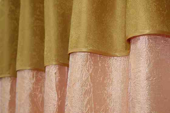 Кухонні штори VR-Textil № 073к з ламбрекеном і підхватами персиковий з золотистим 270х170 см (52-0179) Київ