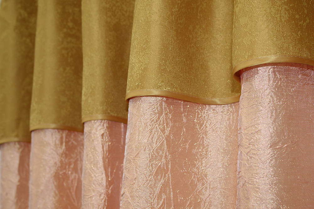 Кухонні штори VR-Textil № 073к з ламбрекеном і підхватами персиковий з золотистим 270х170 см (52-0179) Київ - фото 4