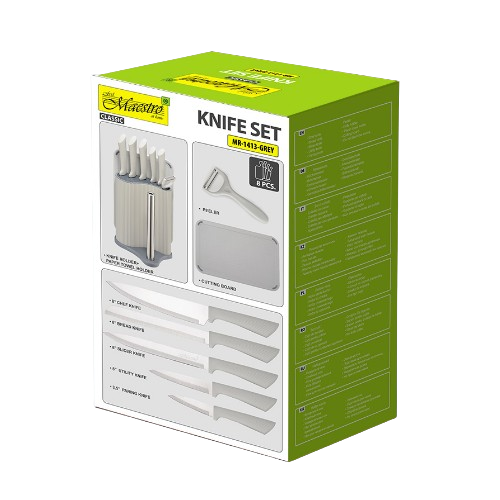 Набір ножів 8 предметів:(6шт + обробна дошка + підставка з тримачем паперових рушників) сірий MR-1413-GREY Maestro Житомир - изображение 7