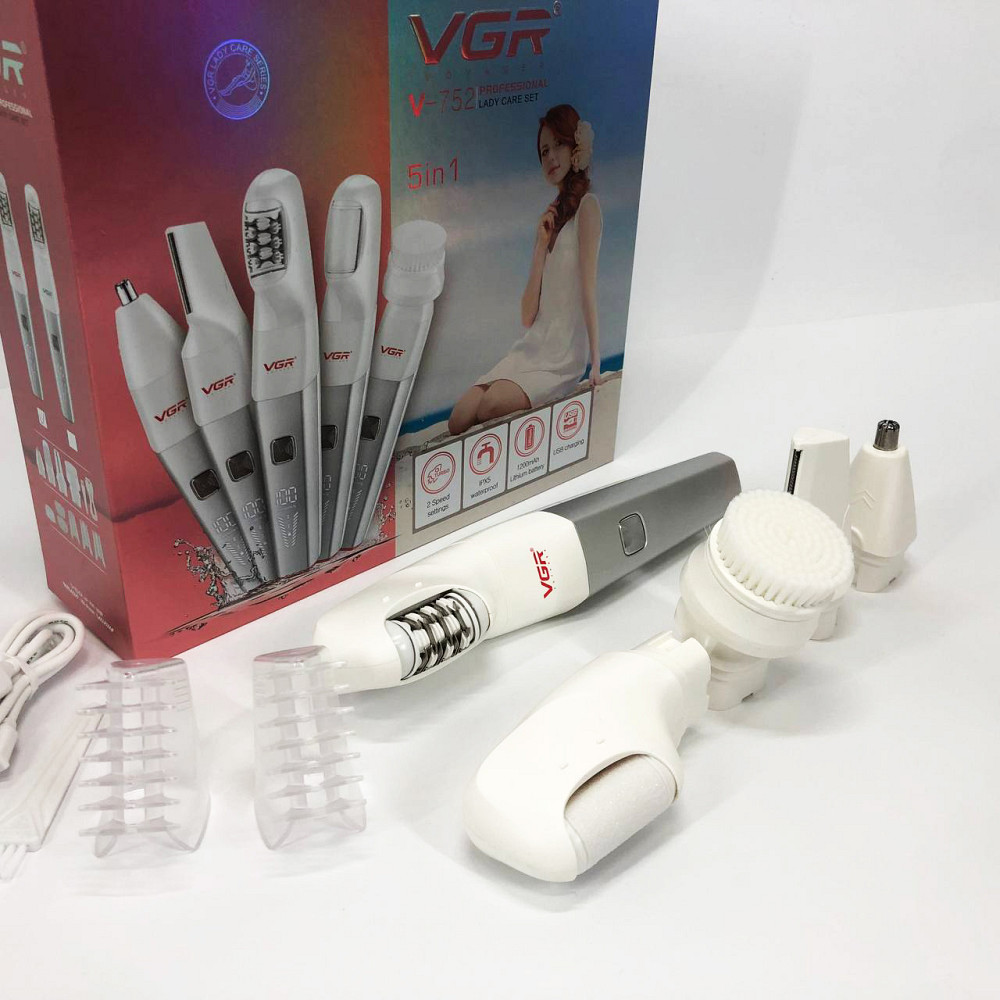 Професійна терка для п'ят VGR 5 в 1 V-752, Жіночий багатофункціональний епілятор з насадками YN-35 Івано-Франківськ - фото 2