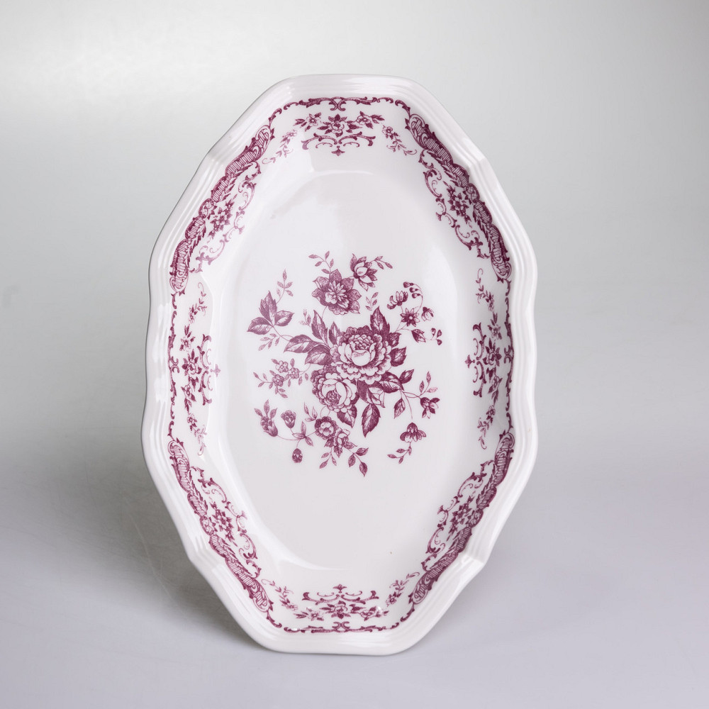 Столовий набір посуду тарілок і чашок 32 предмети на 6 персон «Бордовий Меандр» порцеляновий YY78-3A Коломыя - изображение 6