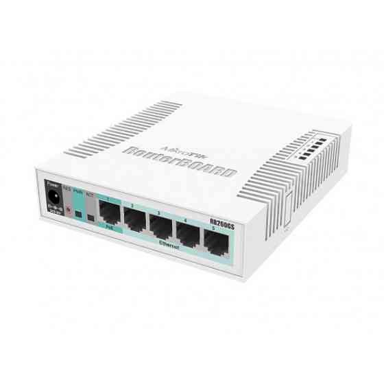 Комутатор Mikrotik RB260GS, 5-port Gigabit smart switch with SFP cage, SwOS, plastic case, PSU (CSS106-5G-1S) Киев