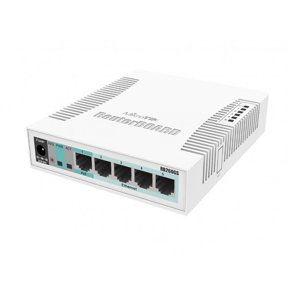 Комутатор Mikrotik RB260GS, 5-port Gigabit smart switch with SFP cage, SwOS, plastic case, PSU (CSS106-5G-1S) Киев - изображение 1