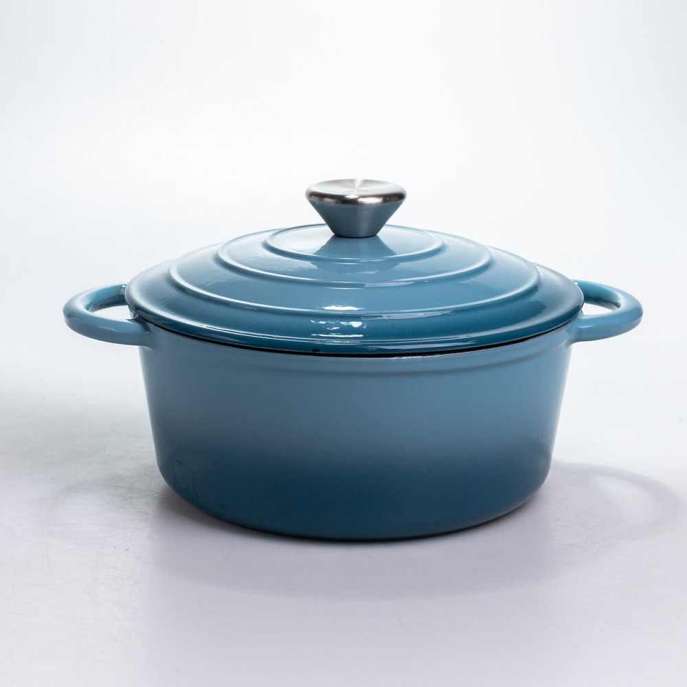 Каструля чавунна 2.5 л емальована з кришкою посуд для тушкування запікання томління кухонна Синя HP-1-14-BLUE Коломия - фото 1