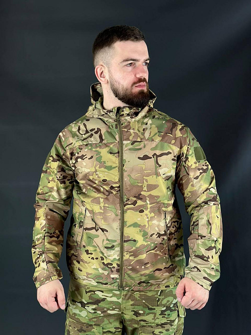 Водонепроницаемая армейская летняя куртка мультикам мужская ветровка с капюшоном для военнослужащего WAR Львов - изображение 7