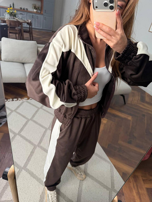 Жіночий велюровий костюм зі вставками Шоколадний, 42/46 Харків - фото 4