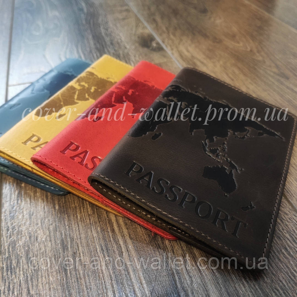 Обложка на паспорт из натуральной кожи карта мира ST Leather (crazy horse) Киев - изображение 5