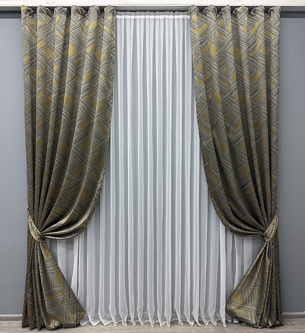 Комплект готовых штор VR-Textil Жаккард Mystery № 1622ш Капучино с золотистым 150х290 см 2 шт (33-0542) Киев - изображение 2