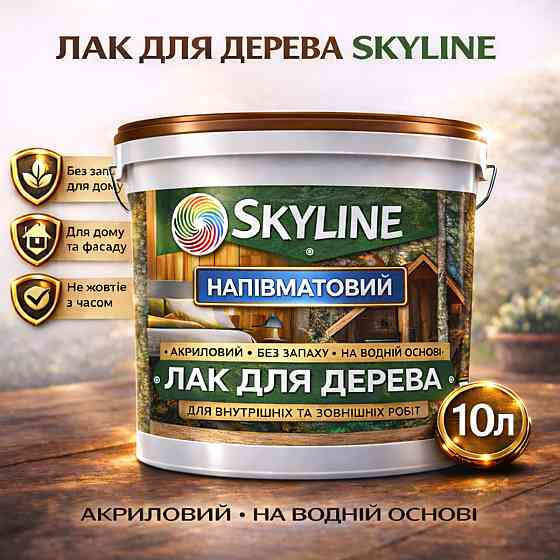 Лак для дерева Skyline напівматовий акриловий прозорий без запаху для внутрішніх та зовнішніх робіт 10 л Харків