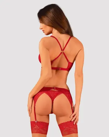 Комплект білизни Obsessive Lacelove cupless 3-pcs set XL/2XL Red, бюстгальтер, стрінги, пояс для пан Львів