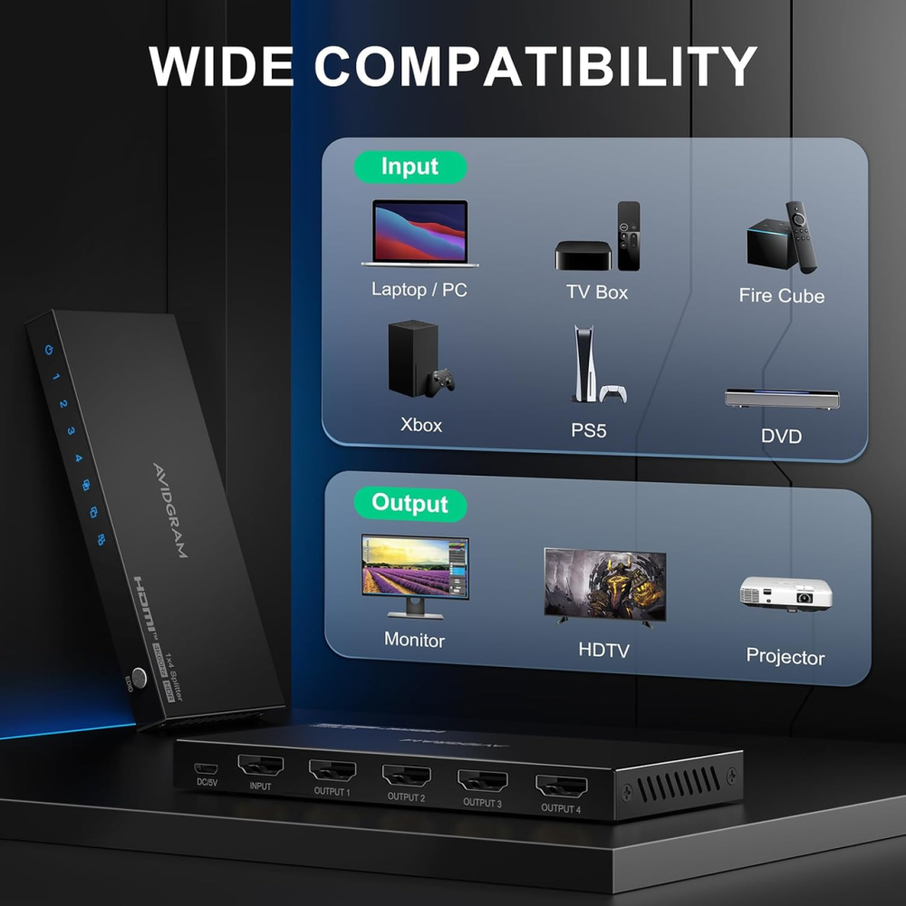 HDMI сплиттер 1x4 AVIDGRAM 4K 60Hz 4:4:4 HDR10|  разветвитель HDMI на 4 экрана, EDID, 18 Гбит/с, HDCP 2.2 Киев - изображение 7