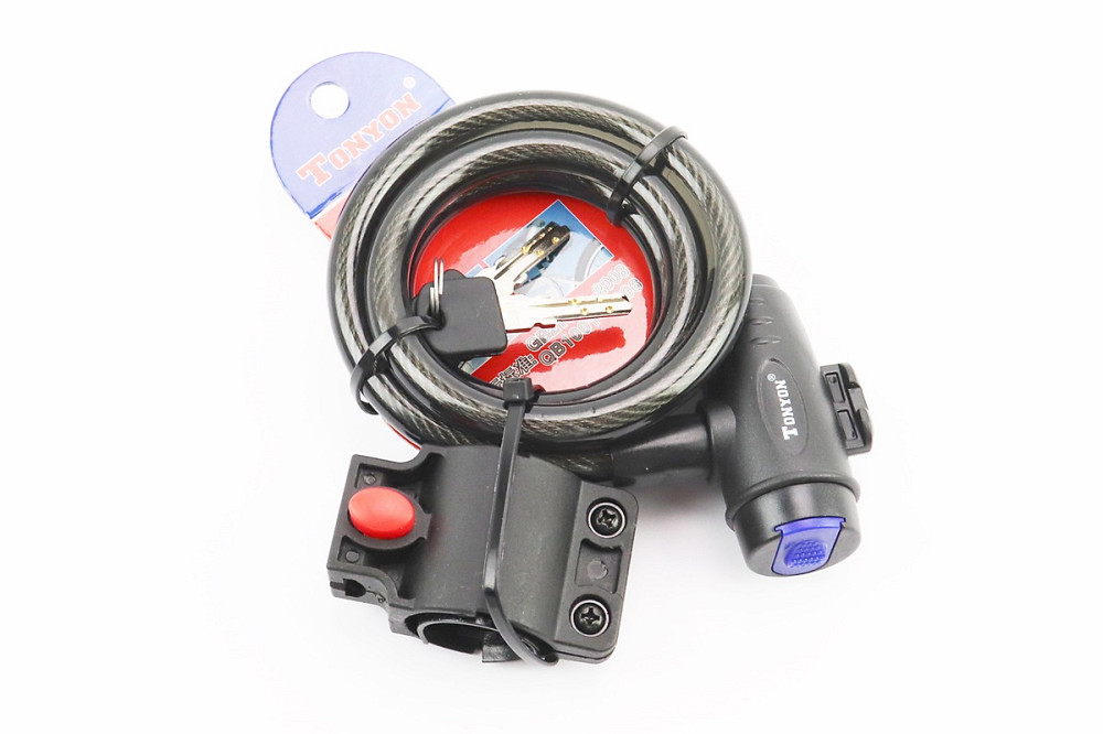 Замок протиугінний тросовий 1200х12мм під ключ, кріплення за трубу сидіння, TY588E Київ - фото 1