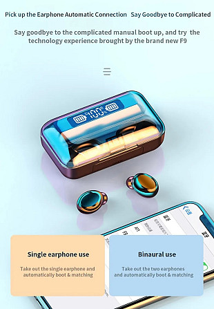 Уцінка Навушники бездротові TWS F9 Bluetooth 5.2 + Powerbank Київ - фото 9