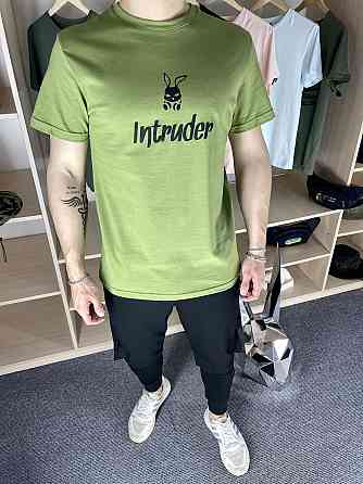 Чоловіча футболка Intruder Bunny бавовна c лого та написом класична однотонна Туреччина олива Одеса