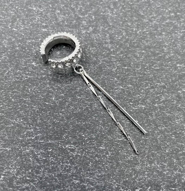 Кафа сережка без проколу з підвісками срібляста кліпса на вухо з ланцюжками прикраса Київ - фото 1