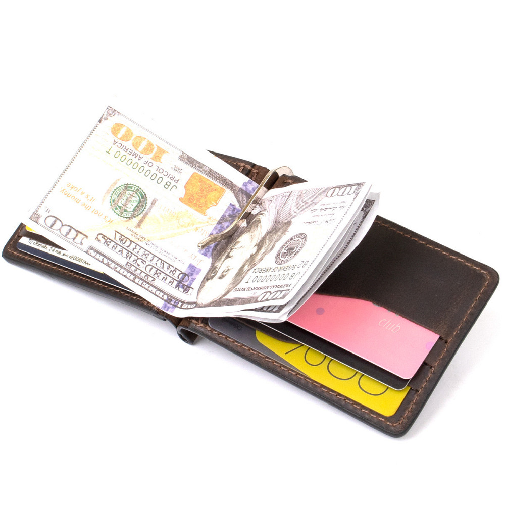 Вінтажний шкіряний затиск для грошей Коричневий (GRANDE PELLE) Київ - фото 10