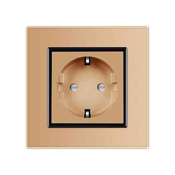 LIVOLO Електрична розетка з заземленням LIVOLO, золота з чорною вставкою, шторки, скло, 250В 16 Коломия