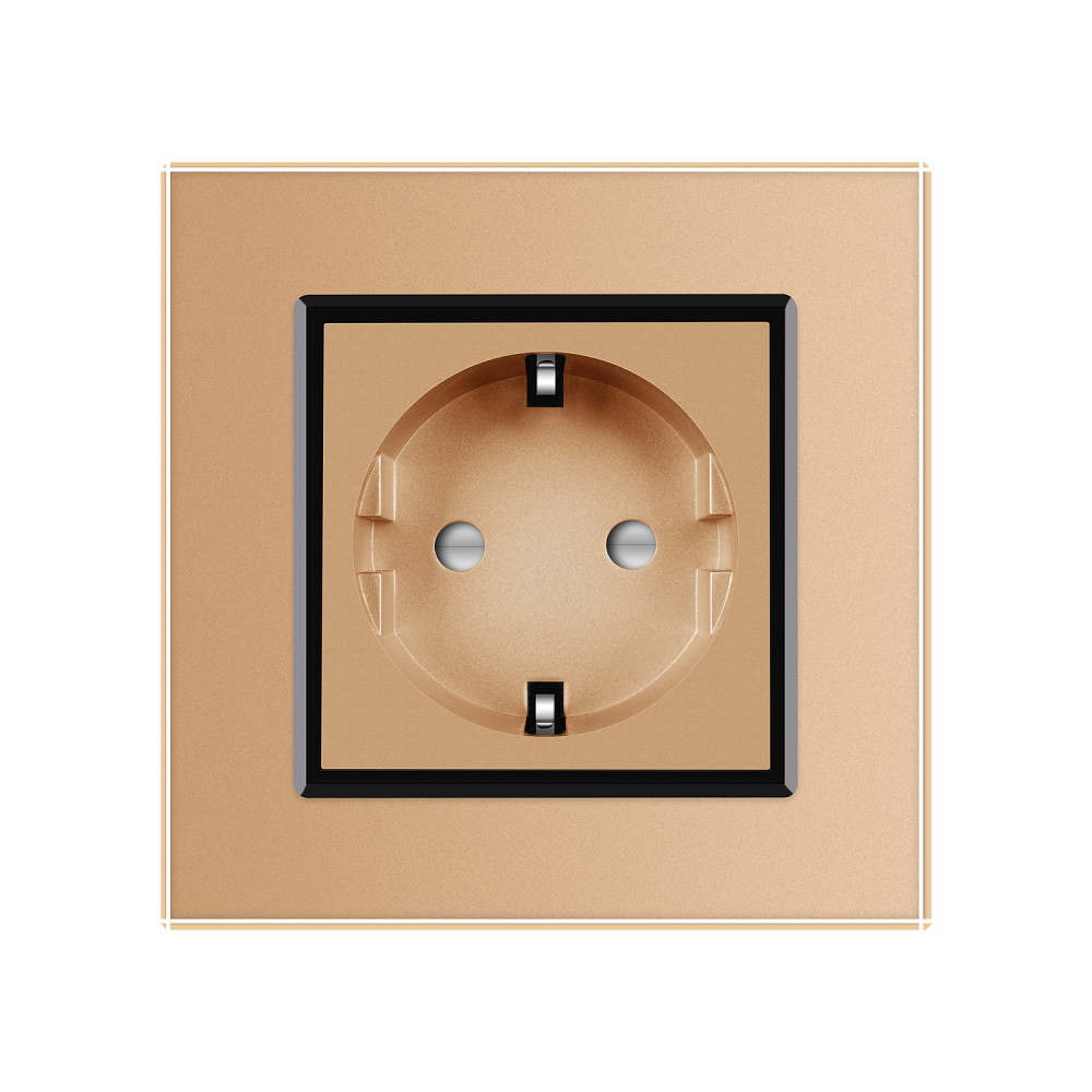 LIVOLO Електрична розетка з заземленням LIVOLO, золота з чорною вставкою, шторки, скло, 250В 16 Коломия - фото 5