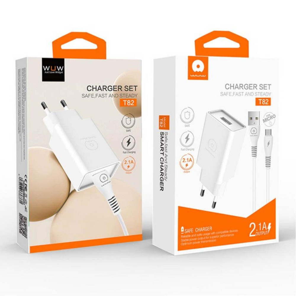 Сетевое зарядное устройство с кабелем WUW-T82 Single USB home charger set micro Одесса - изображение 2