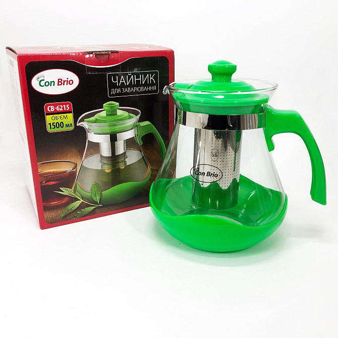 Скляний заварник Con Brio Green CB-6215 1,5 л, Заварники для чаю та кави, Чайник OY-404 самовар скляний Київ - фото 9