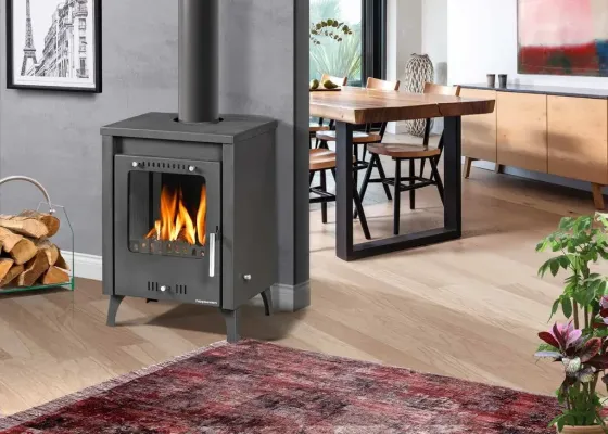 Піч-камін на дровах Hosseven 5010 OLYMPUS сталева буржуйка з чавунною топкою 7.5 кВт до 60 м2 верхній димохід Туреччина Київ