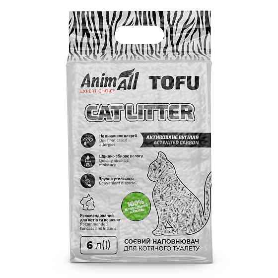 Соевый наполнитель AnimAll Tofu Carbon с активированным углём, для кошек, 6 литров (2,6 кг) Киев