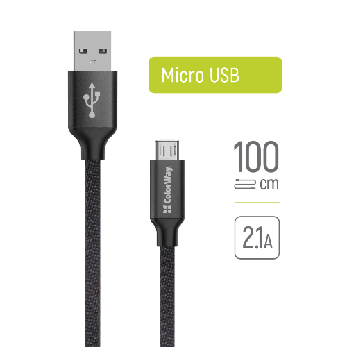 Кабель USB MicroUSB ColorWay CW-CBUM002-BK 2,1А 1м чорний Житомир