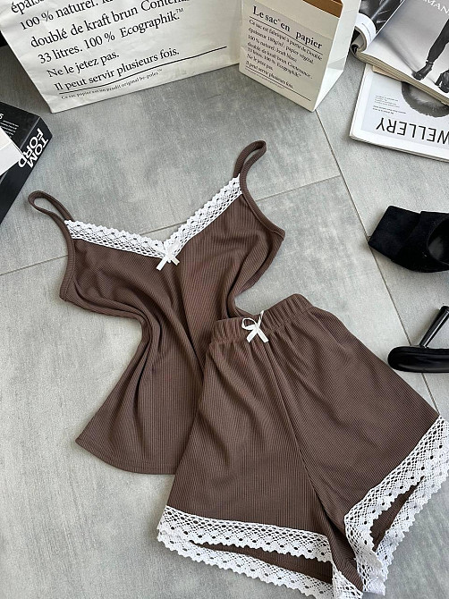 Женская повседневная домашняя пижама двойка турецкий рубчик Шоколад, 42/44 Одесса - изображение 3