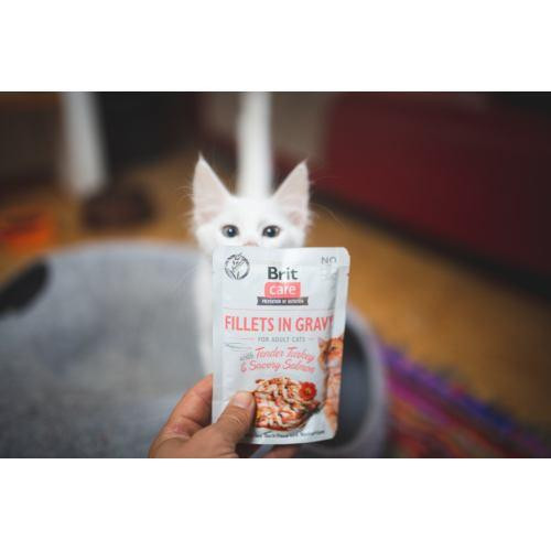 Влажный корм Brit Care Cat Pouch для кошек, филе в соусе, нежная индейка и пикантный лосось, 85 г Киев - изображение 3