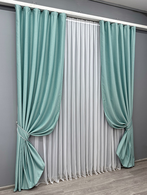 Комплект готовых штор VR-Textil Шенилл однотонный № 1697ш Светло-бирюзовый 100х270 см 2 шт (31-773) Киев - изображение 3