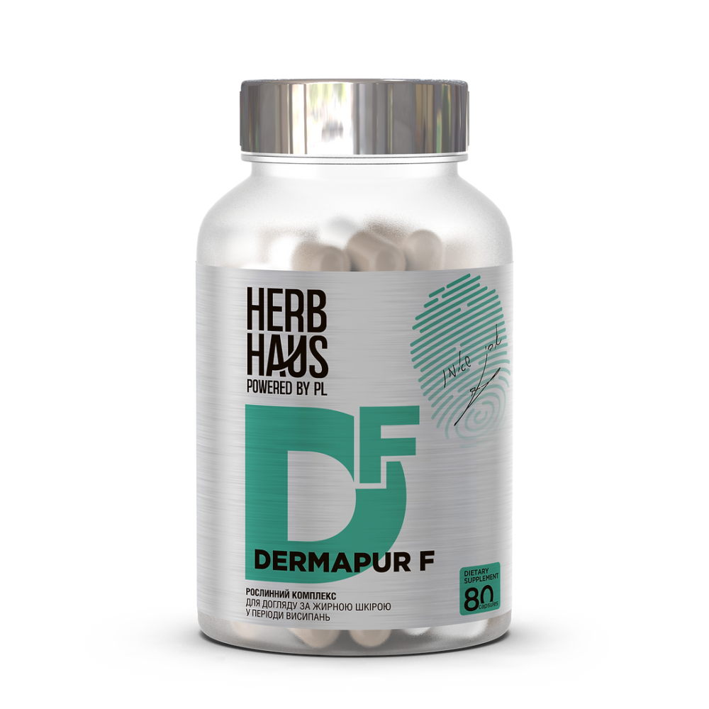 Диетическая добавка для ухода за жирной кожей в периоды высыпаний DERMAPUR F HerbHaus капсулы №80 Днепр - изображение 1
