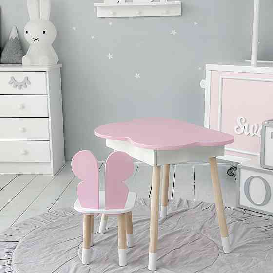 Дитячий столик "Хмаринка" з метеликом, рожевий і білий Київ