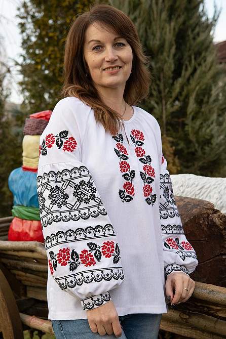 Вишиванка для дівчаток-підлітків лляна з довгим рукавом, білий топ Київ - фото 5