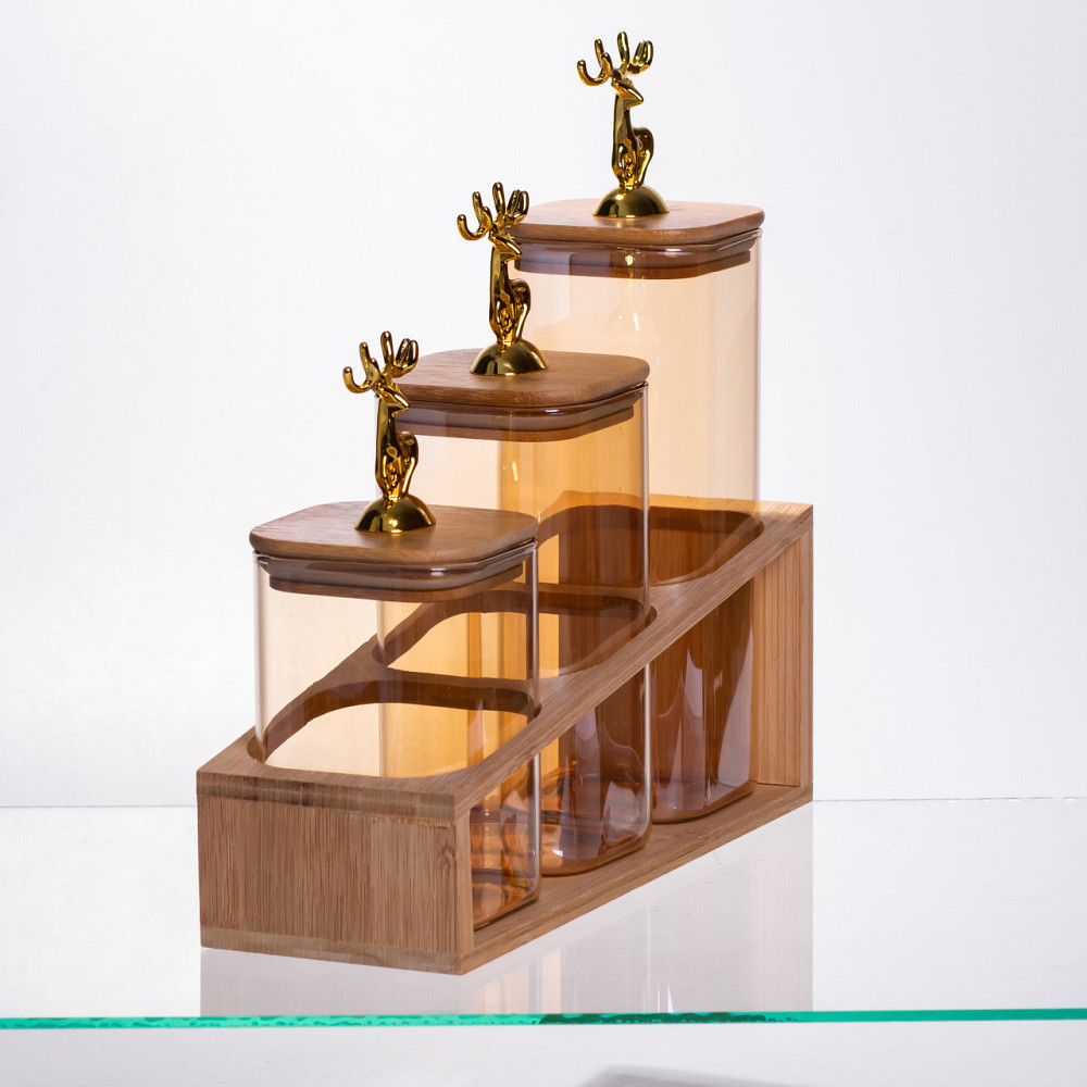 Набір банок для сипучих продуктів на бамбуковій підставці Київ - фото 1