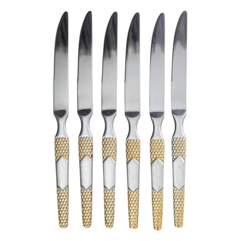 Набор столовых ножей 6 штук ножи сервировочные из нержавеющей стали 22.7 см Серебро с золотом HP-20-36 Киев - изображение 1
