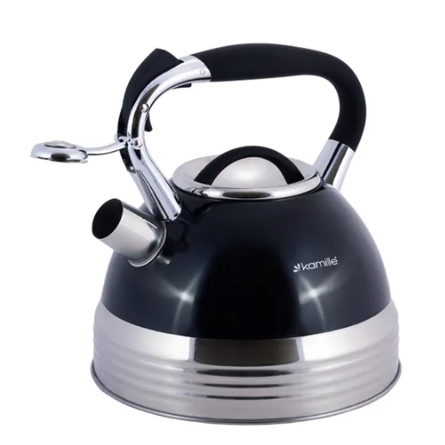 Чайник 2,7л нержавіюча сталь зі свистком з ручкою "soft-touch" (білий,беж,чорний) 0696BL KAMILLE Житомир
