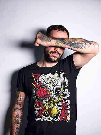 Футболка для хлопчика з аніме принтом Саітама Оне Пункх Ман оверсайз (зріст від 165 до 180) Чорний AnimeJ0055m Дніпро