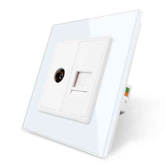 Розетка комп'ютерна RJ-45 і ТБ розетка Livolo білий скло (VL-C791VC-11) Коломыя