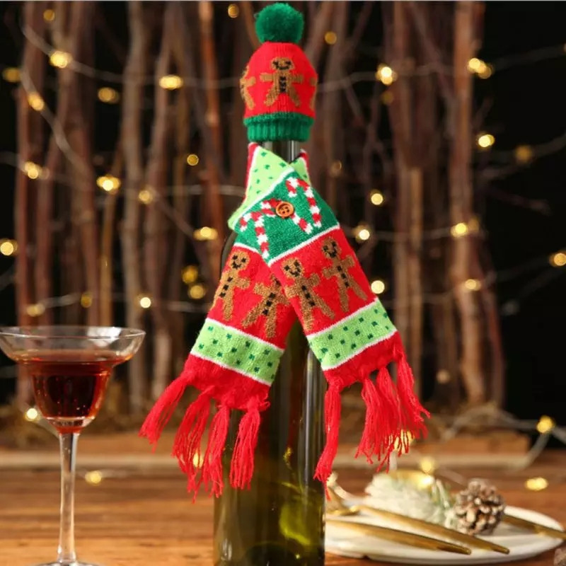 Чехол на бутылку шампанского Шапка и шарф разноцветный Киев - изображение 1