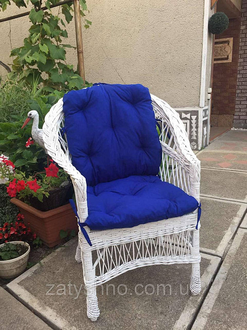 Кресло из лозы белое с синей накидкой Киев - изображение 5