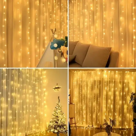 Світлодіодна гірлянда-штора Melinera 2x1 м, 220 LED, тепле світло, IP44, таймер, Англійська вилка (перехідник у комплекті) Київ
