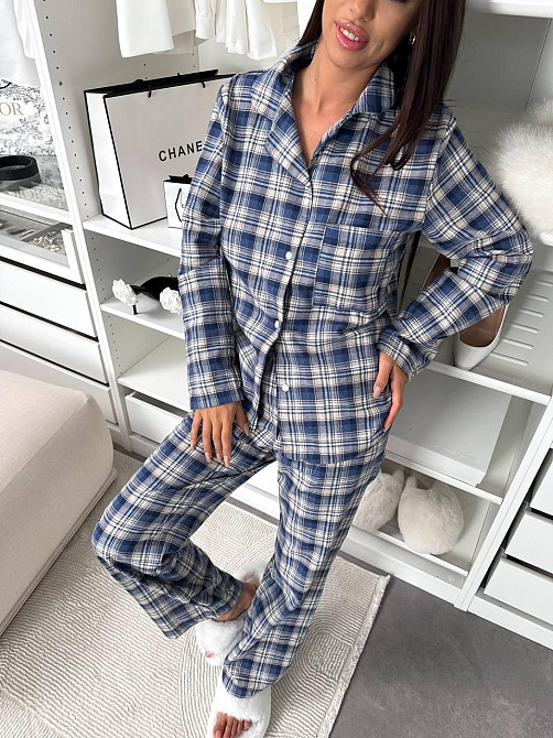 Женская домашняя повседневная в клетку пижама с фланели. джинсовий, 42/44 Одесса - изображение 1