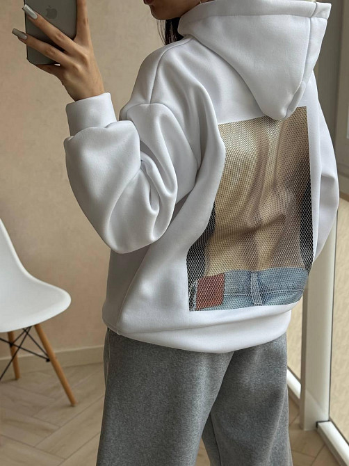 Женское стильное оверсайз худи из турецкой тринитки на флисе Одесса - изображение 2